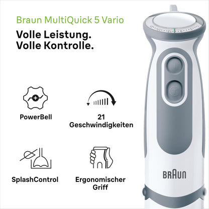 Braun hand blender (MQ 5235WH) with stainless steel blender base: 1000 watts, including 3-piece accessory set