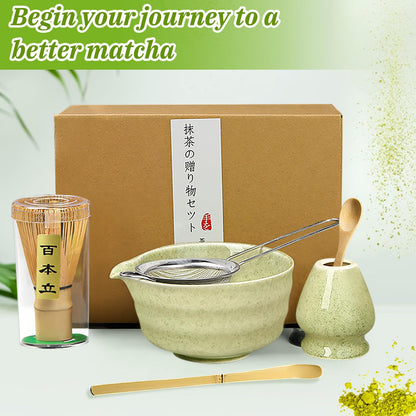 Matcha set, Japanisches Tee-Set, Matcha-Schale, Schaufel, Sieb, Matcha-Besenhalter, Matcha-Besenständer, Matcha-Tee-Set (Hellgrün)