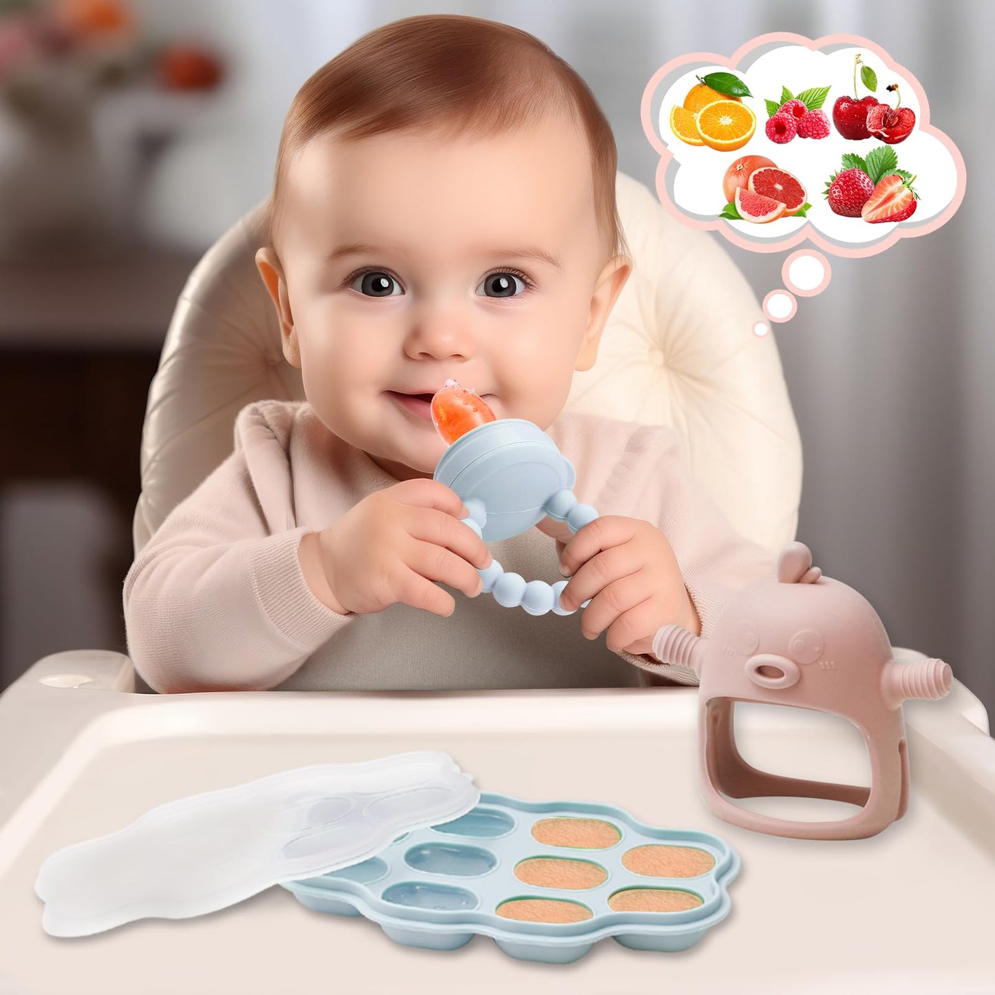 WEST STORY Baby Fruit Sucker, Teething Toy (5x Silicone Suckers in 3 Sizes)