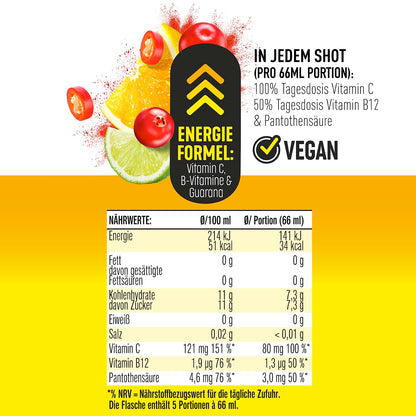 hohes C Super Shots Energy (3x 330ml): Vegan, no added sugar &amp; preservatives