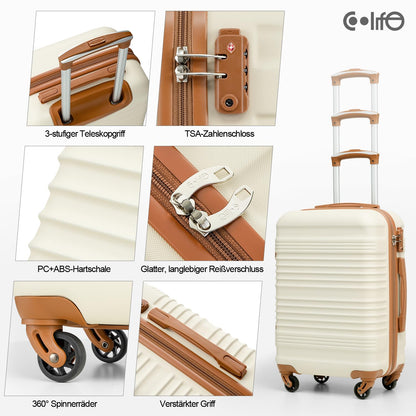 COOLIFE hard-shell travel suitcase set (6 pieces): ABS, 4 wheels, TSA lock | Blue-brown
