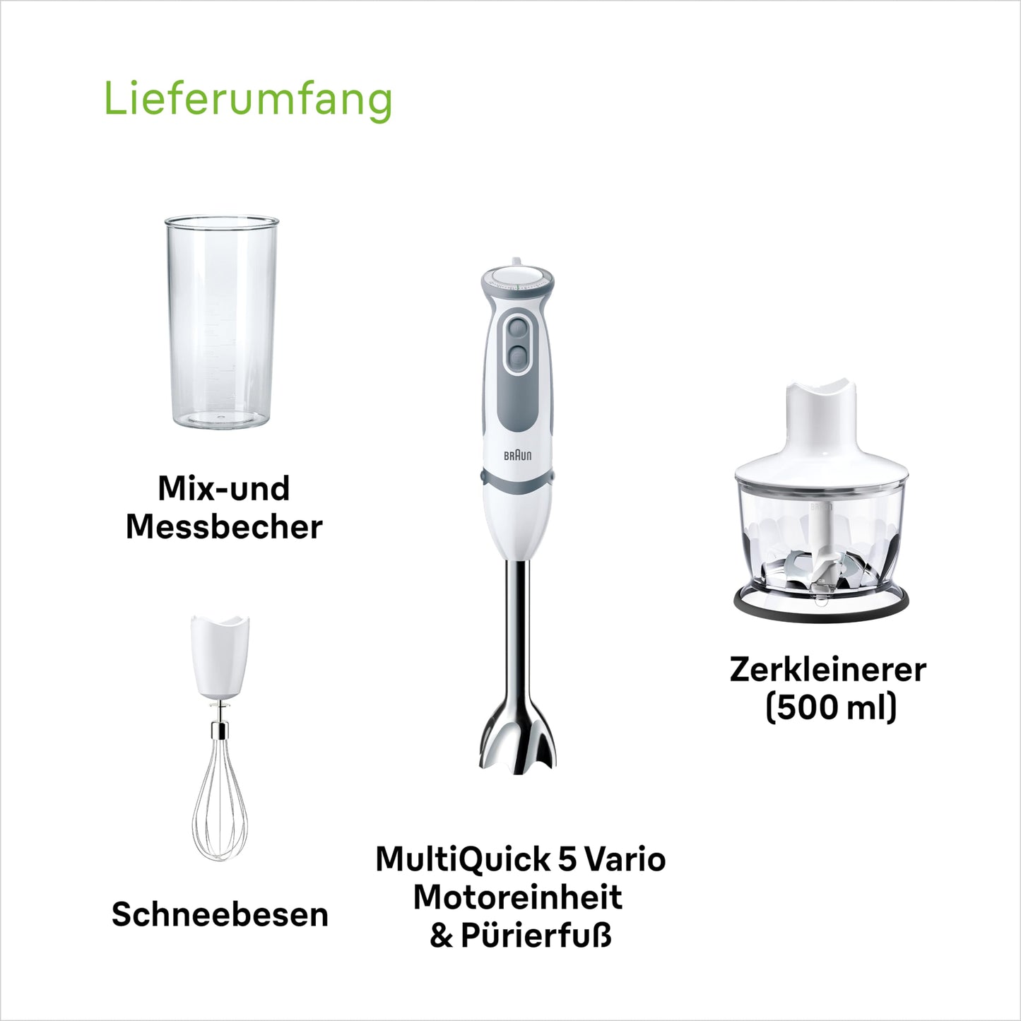 Braun hand blender (MQ 5235WH) with stainless steel blender base: 1000 watts, including 3-piece accessory set