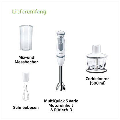 Braun hand blender (MQ 5235WH) with stainless steel blender base: 1000 watts, including 3-piece accessory set