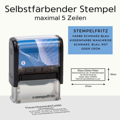 stempelfritz personalized company stamp with case in black and blue