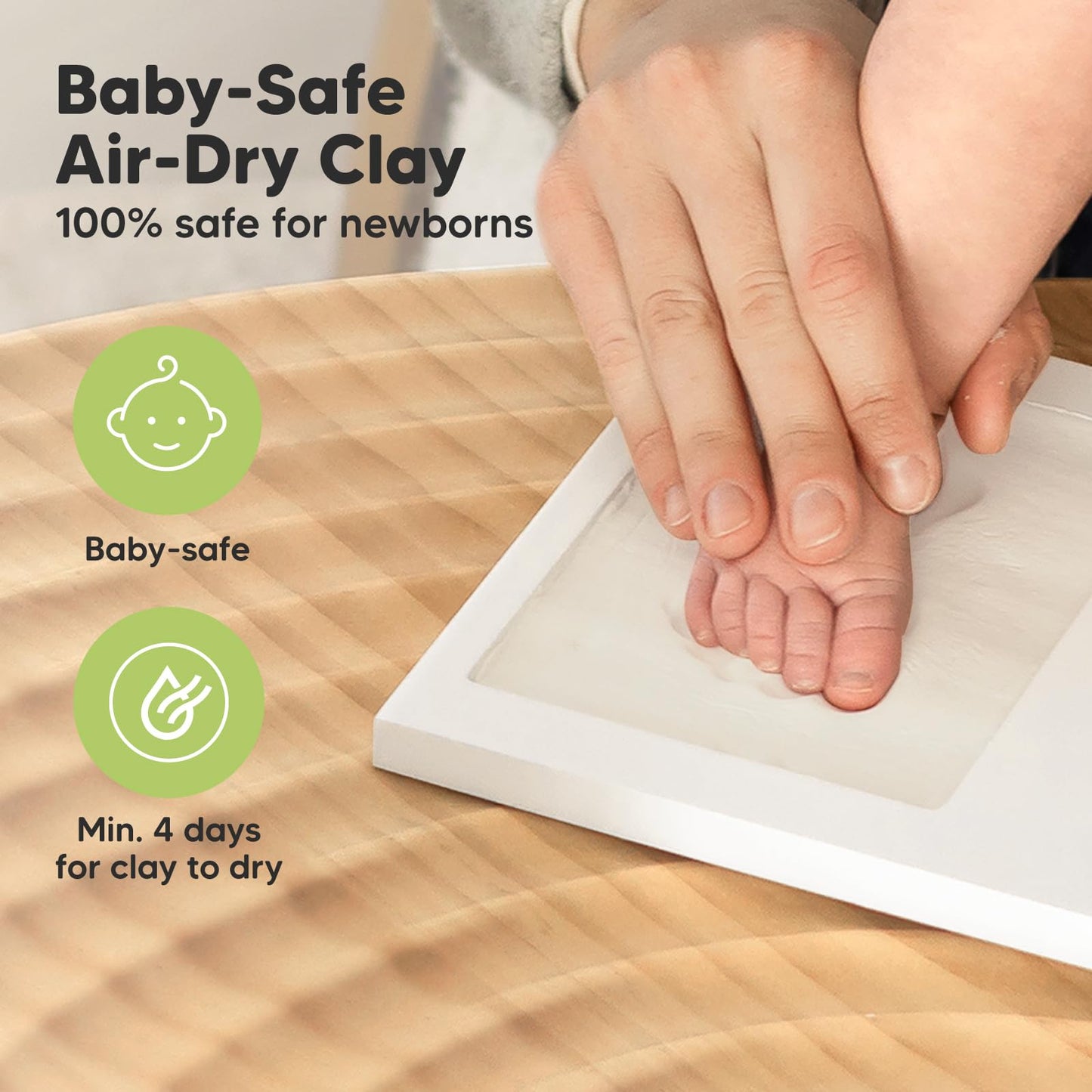 Baby hand and footprint set made of plaster for newborns including photo frame (Alpine White)