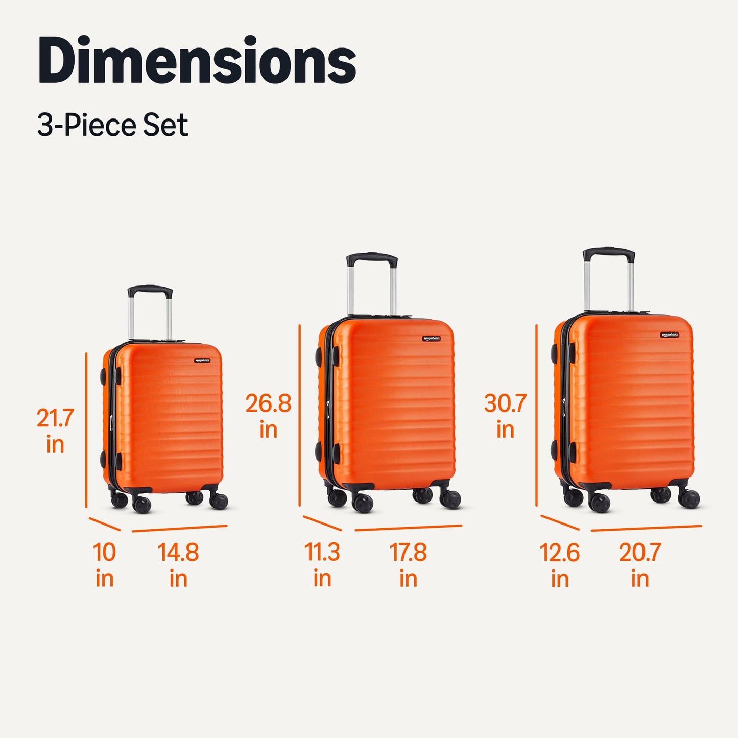 AMAZON BASICS hard-shell travel suitcase set (3 pieces): Orange 