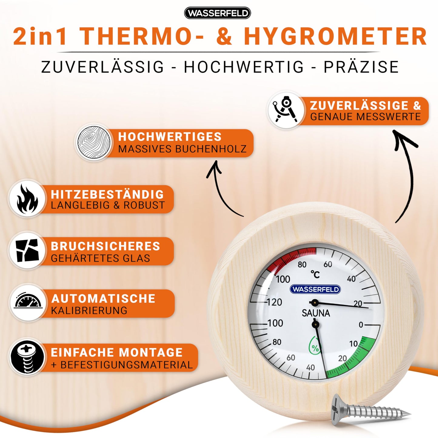 WASSERFELD® Sauna Bucket Set (4 liters) with ladle, hourglass, thermometer &amp; hygrometer | Heat-resistant
