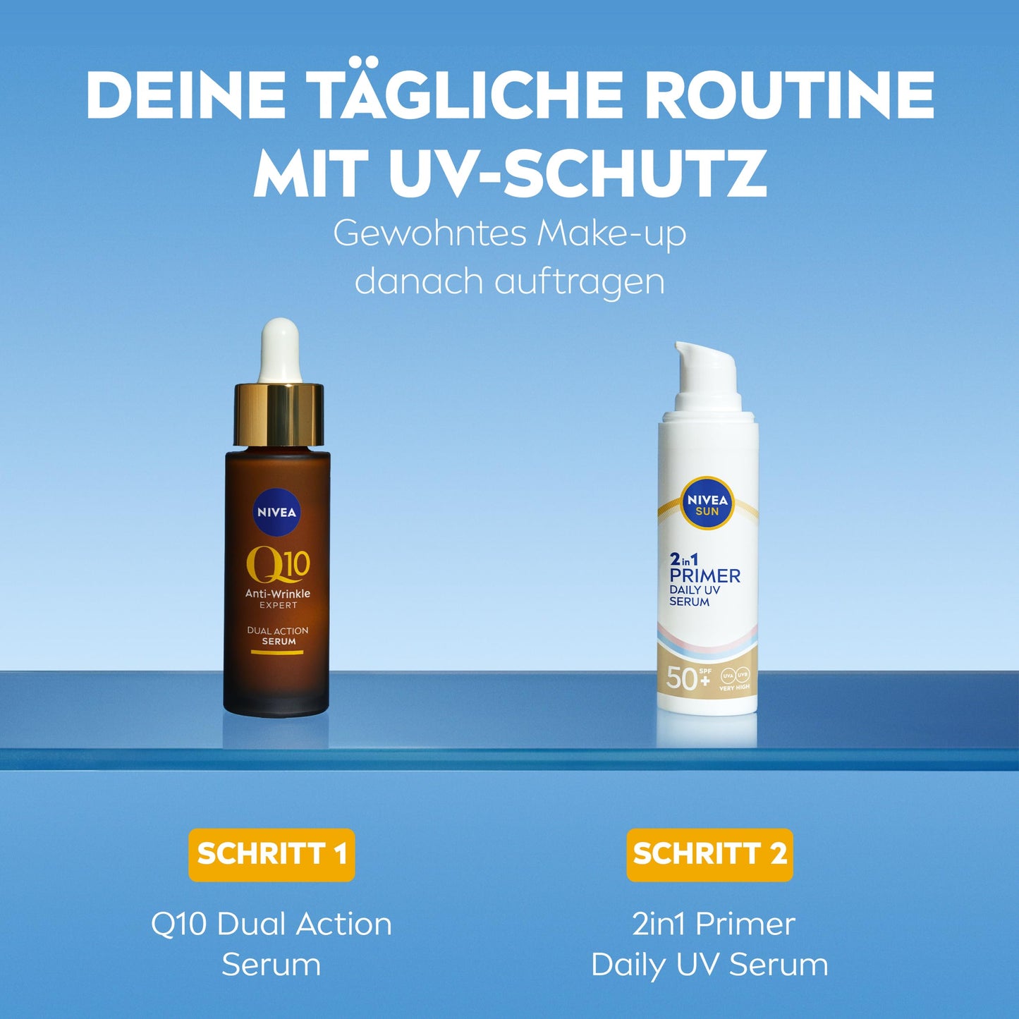 NIVEA SUN 2-in-1 Primer Daily UV Serum SPF 50+ | Perfume-free with hyaluronic acid and antioxidants (30 ml)
