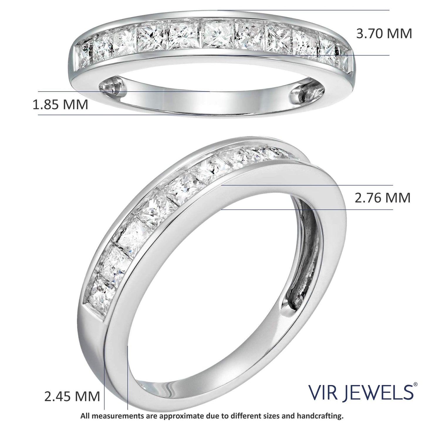 Vir Jewels Prinzessschliff 14 Kt Weißgold Diamant-Damenring: Weiß/Crystal (J)