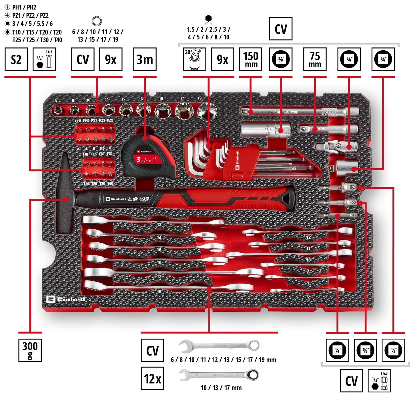 Original Einhell E-CASE 80-piece tool case (tool set for the workshop or at home)