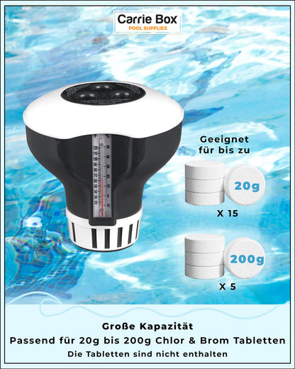Carrie Box Dosing Float incl. Thermometer: Chlorine Dosing Device, Adjustable, 20 to 200g
