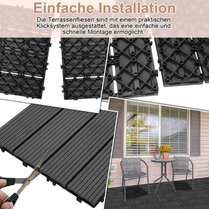 Set of 11 WPC patio tiles for 1m² (30x30cm): Balcony click tiles with drainage | Waterproof, corrosion-resistant