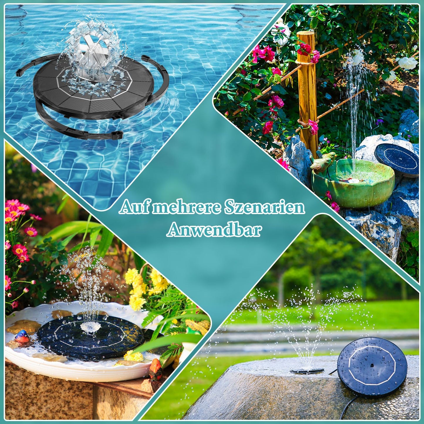 AISITIN Solar Fountain Pond Pump (3.5W) with various spray effects for garden, pond, DIY water feature