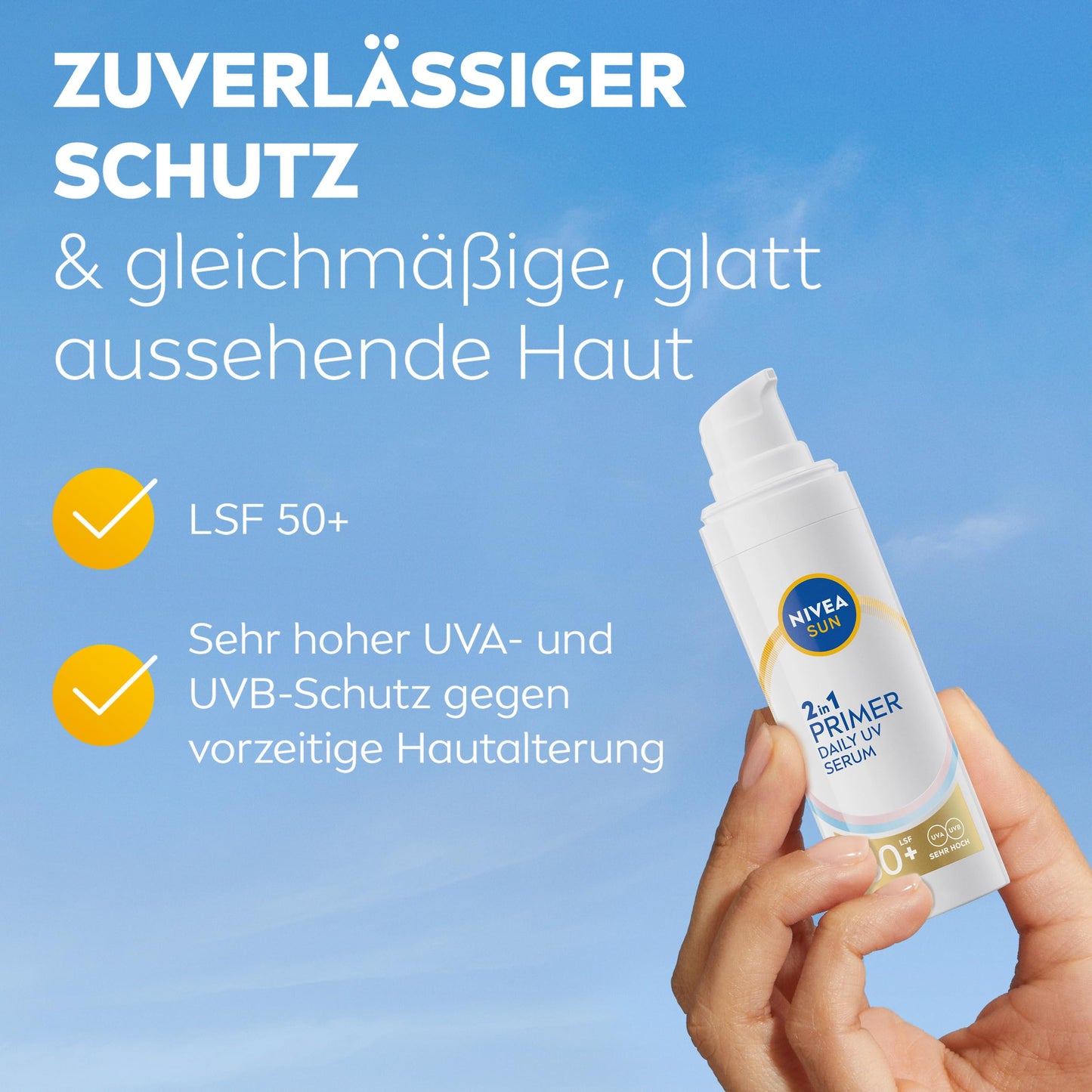 NIVEA SUN 2-in-1 Primer Daily UV Serum SPF 50+ | Perfume-free with hyaluronic acid and antioxidants (30 ml)