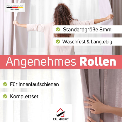 Raumhero curtain roller gliders (100 hooks &amp; 6 fasteners) -White- Made in Germany