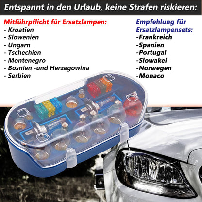 bemiX car replacement bulb set H7 30-piece with car fuses in storage box