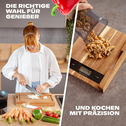 Wooden cutting board with kitchen scale (digital): wooden board kitchen, cutting board