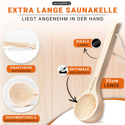 WASSERFELD® Sauna Bucket Set (4 liters) with ladle, hourglass, thermometer &amp; hygrometer | Heat-resistant