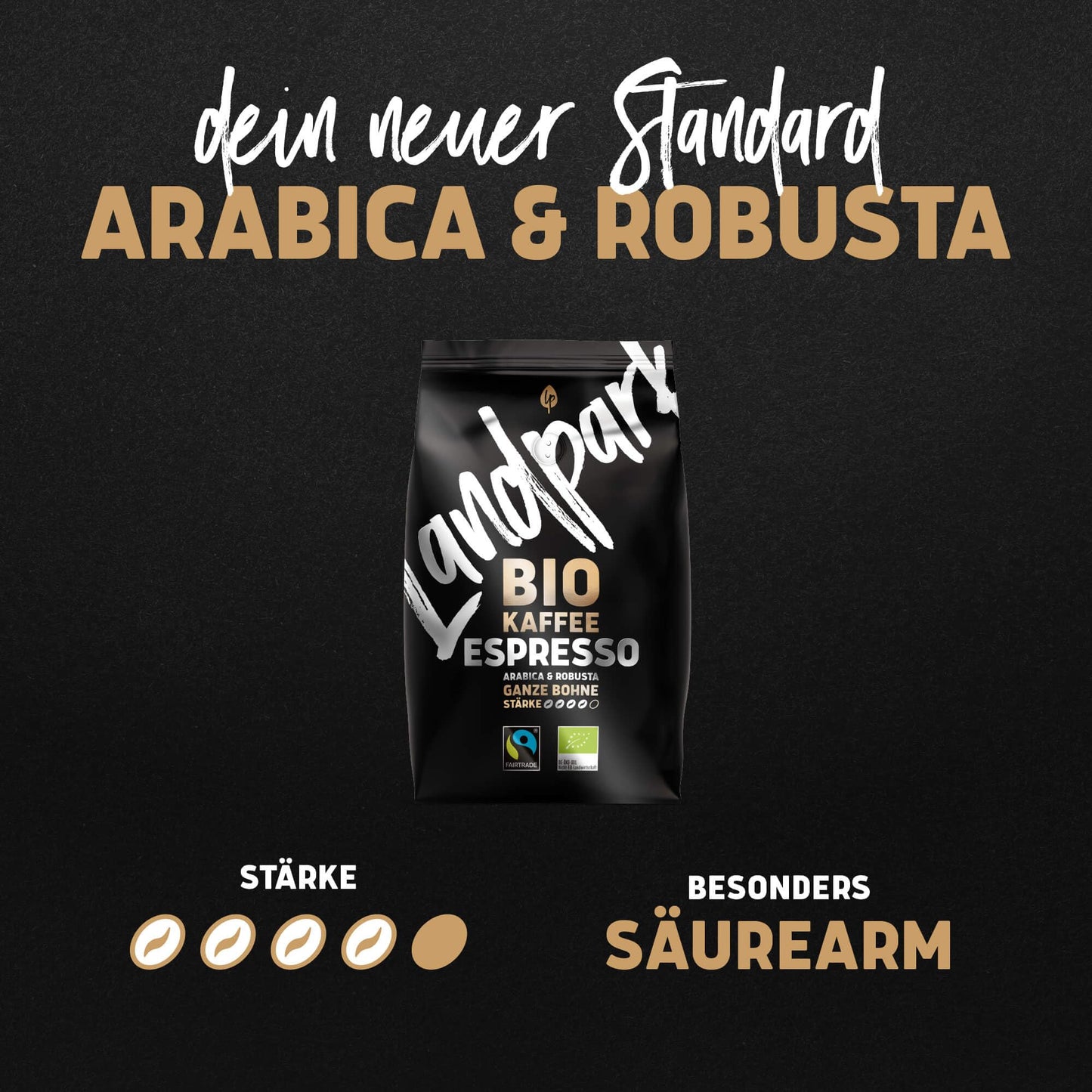 Landpark Organic Coffee Espresso 500g: Arabica &amp; Robusta Coffee Beans | Fair Trade