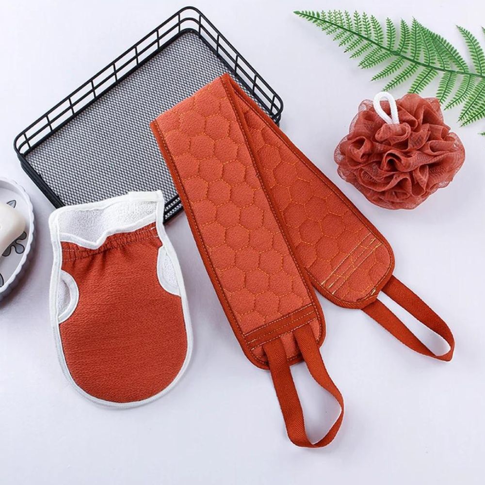 Ensemble de gommage corporel 3 pièces : brosse pour le dos - gant de bain - brosse de douche