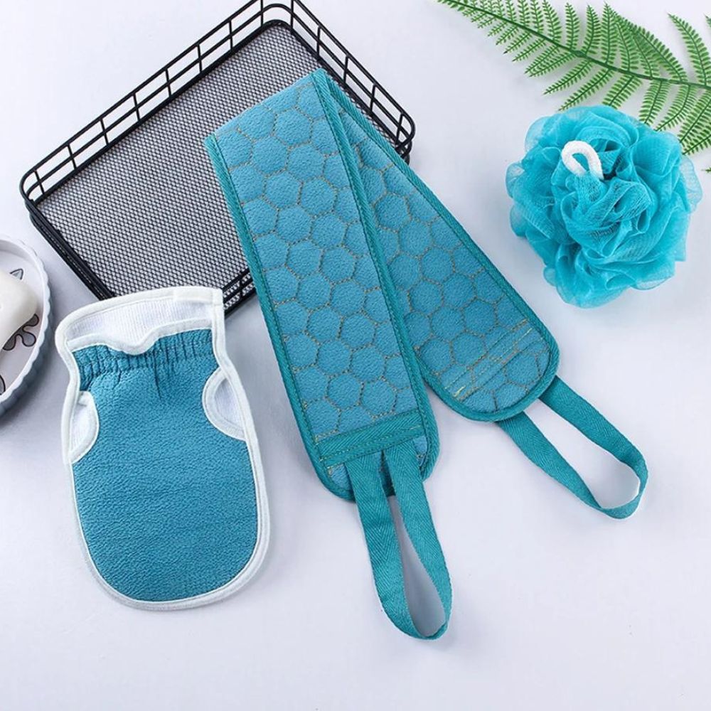 Ensemble de gommage corporel 3 pièces : brosse pour le dos - gant de bain - brosse de douche