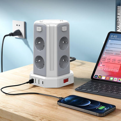 Multiple power strip with switch &amp; surge protection: 3m extension cable for home, office