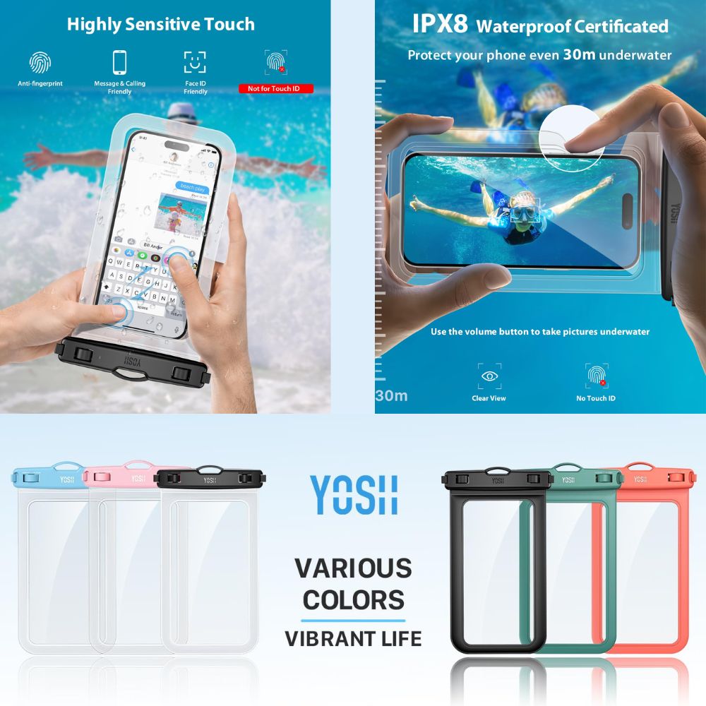 Waterproof underwater phone case (2-pack) suitable for smartphones up to 6.8 inches | Crystal clear