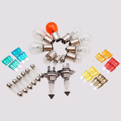 bemiX car replacement bulb set H7 30-piece with car fuses in storage box