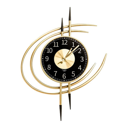 Große Moderne Dekorative-Wanduhr (54cm) ohne Tickgeräusche in Gold-Schwarz Design