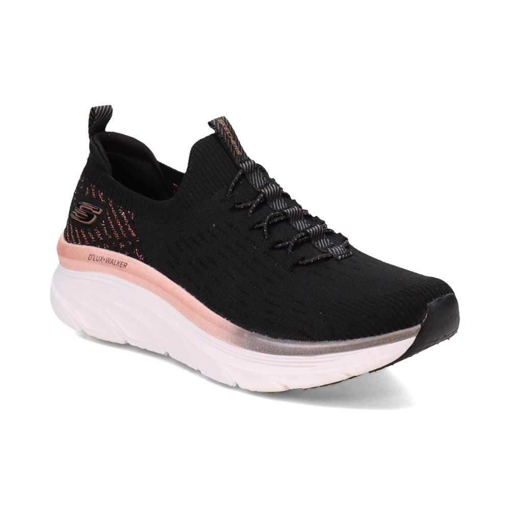 Skechers 'D'LUX Walker LET IT Glow' Women's Sneaker (Black Knit-Rose Gold Trim)