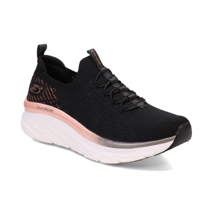 Skechers 'D'LUX Walker LET IT Glow' Women's Sneaker (Black Knit-Rose Gold Trim)