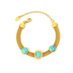 Bracelet en acier inoxydable et titane plaqué or avec pendentif turquoise | Bijoux de luxe pour femmes