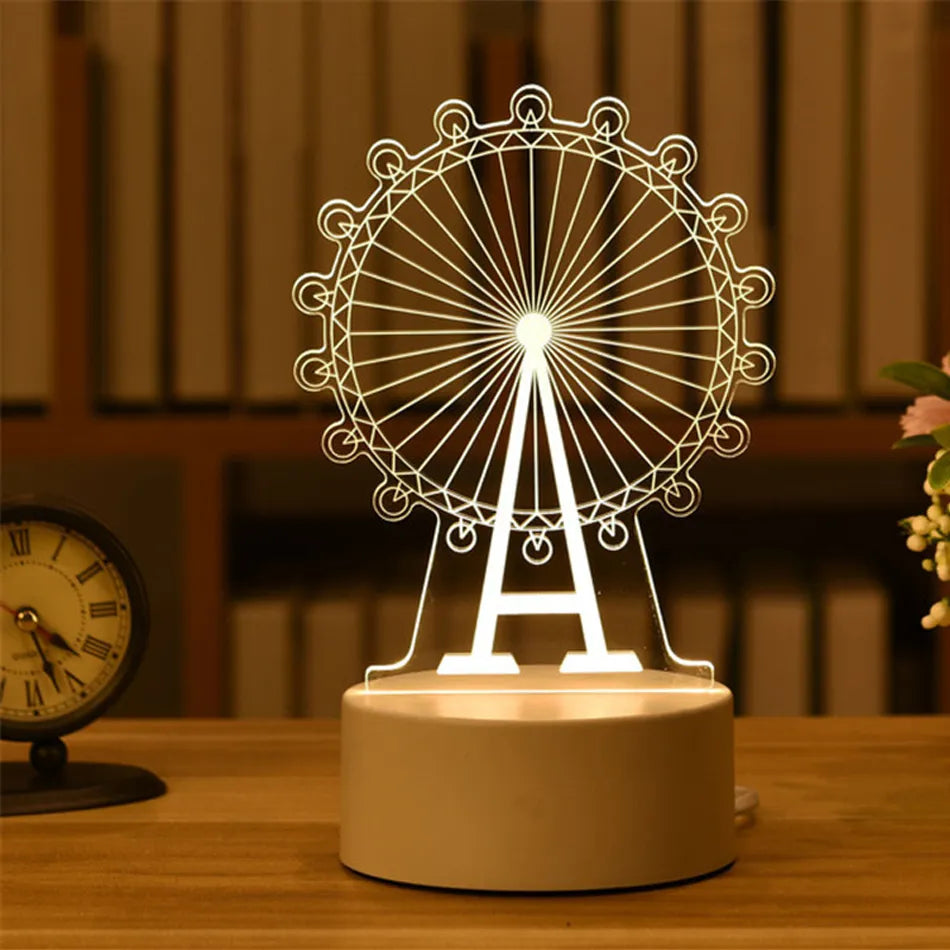 Veilleuse LED USB 3D en acrylique dans une boîte cadeau | Blanc chaud