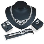 Ensemble de bijoux à cinq anneaux pour femmes | Collier-Boucles d'oreilles-Bague-Bracelet 