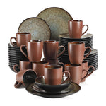 VANCASSO BUBBLE Service de table vintage en céramique 48 pièces | Assiettes, bols et tasses en marron